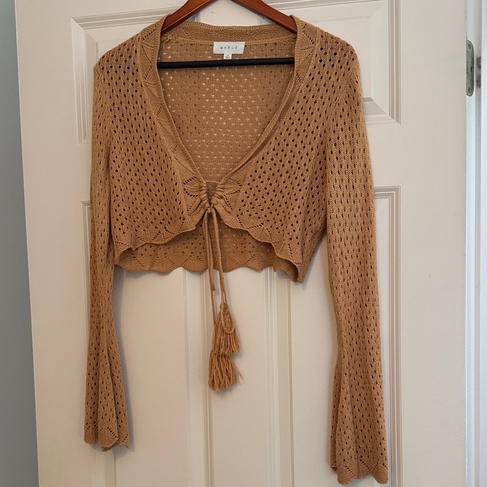 Tan Knit Cropped Cardigan